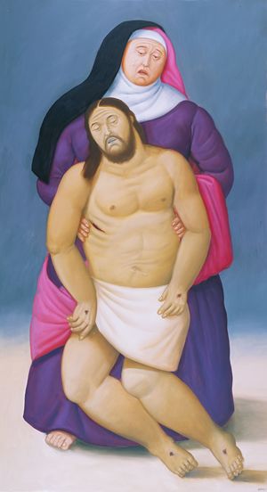 Uno dei quadri esposti nell mostra "Via Crucis, la Pasión de Cristo", opera di Ferdinando Botero.