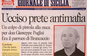 la prima pagina del Giornale di Sicilia con la notizia dell'assassinio di padre Puglisi
