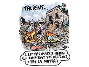 La vignetta pubblicata dalla rivista su Facebook in risposta al moto di indignazione per la satira sui terremotati di Amatrice. La vignetta pubblicata dalla rivista su Facebook in risposta al moto di indignazione per la satira sui terremotati di Amatrice.